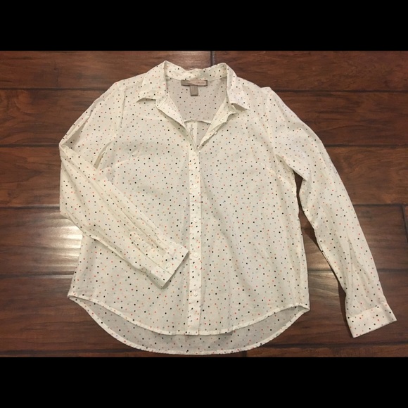 Forever 21 button front white multi color dot Med - Picture 1 of 3